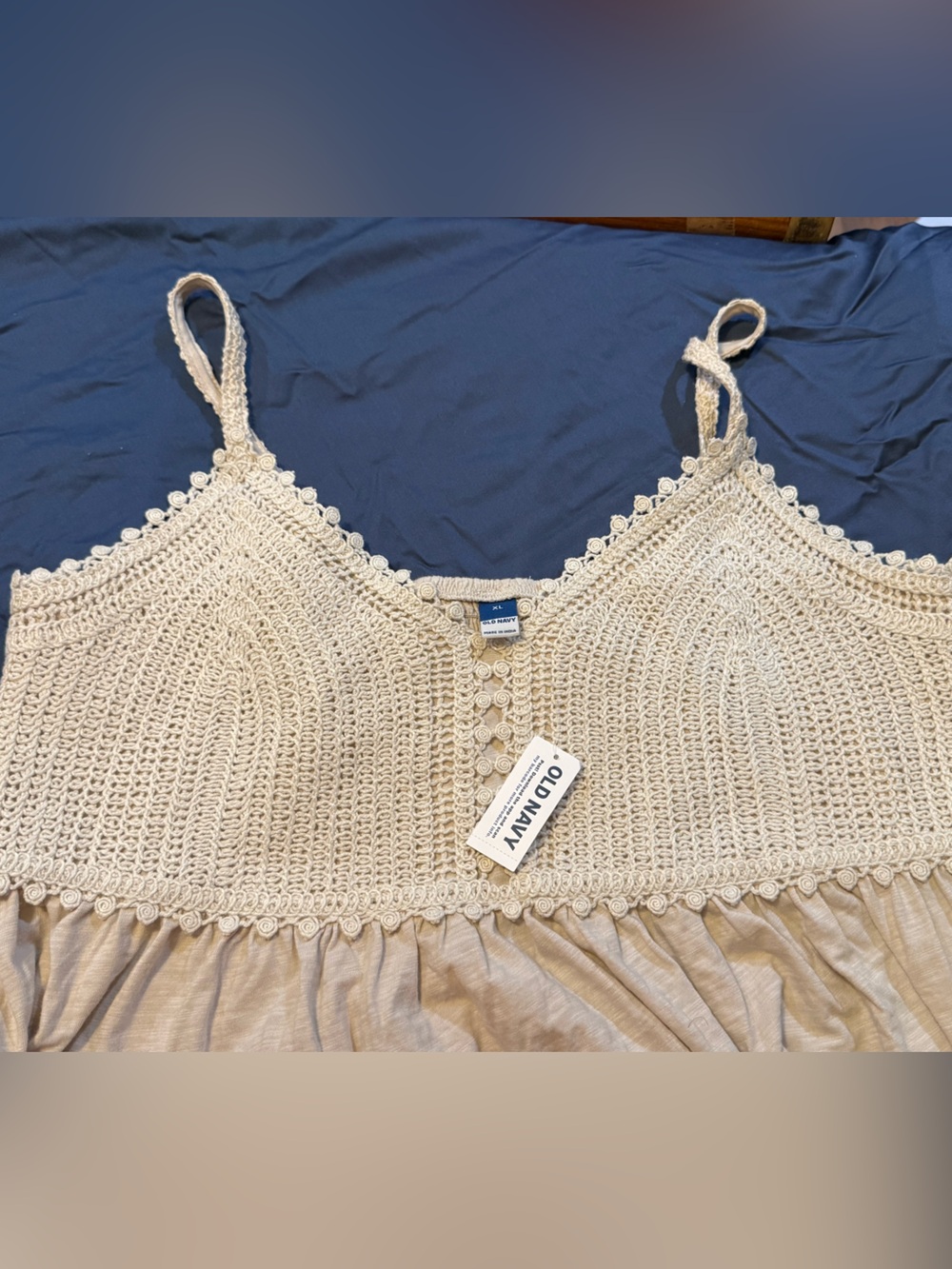 Old Navy Cream Crochet Halter Tank with Button Detail